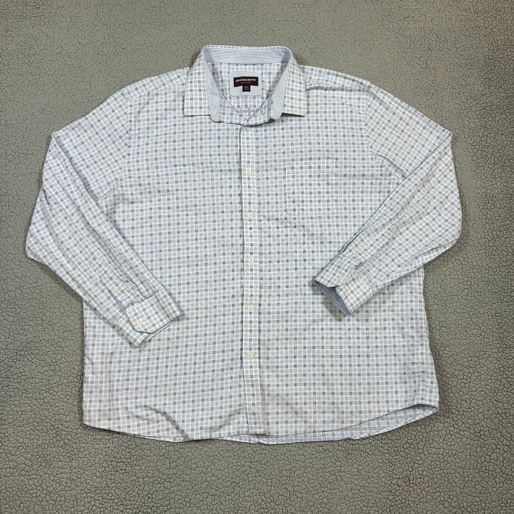 Johnston & Murphy Casual Button-Down Shirt Men's XXXL Blue Plaid 100%‎ Cotton